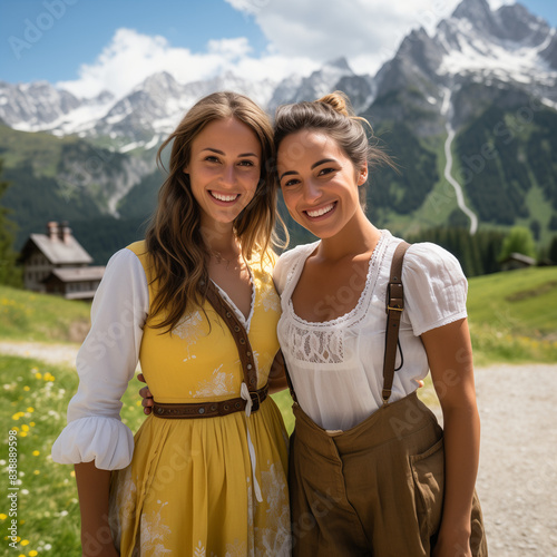 2 freundinnen im tracht dirndl bayern oktoberfest traditionell Österreich wiesn