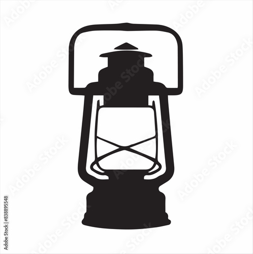 Retro camping lantern flat, lamp symbol, vector silhouette