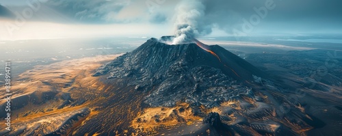 Aerial view of Maelifell volcano, Hella, Southern Region, Iceland.