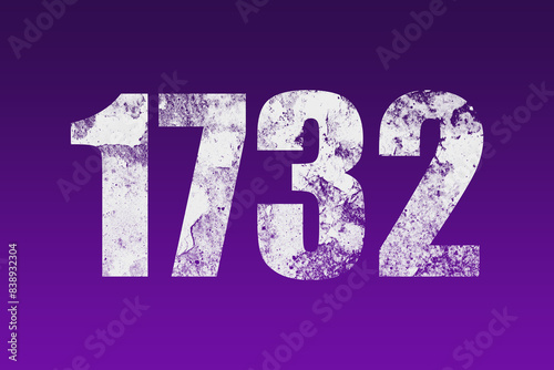 flat white grunge number of 1732 on purple background. 