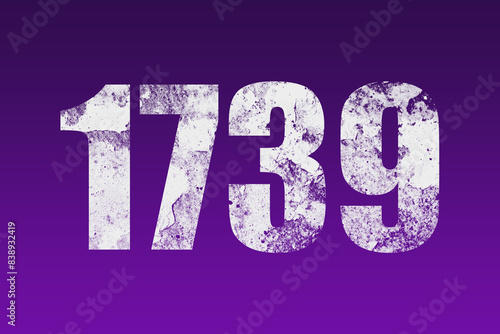 flat white grunge number of 1739 on purple background. 