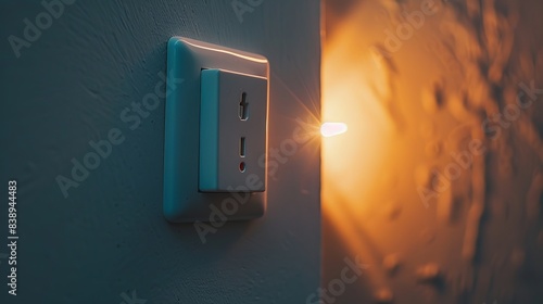 Lights can be turned on or off. On the wall is a white light switch.