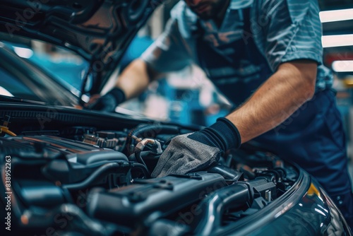 Close-up of a car repair service technician in a car repair station