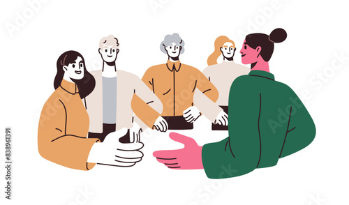 Joining team, work group. Social networking, communication, adaptability concept. Corporate society, culture. Colleague relationships, community. Flat vector illustration isolated on white background