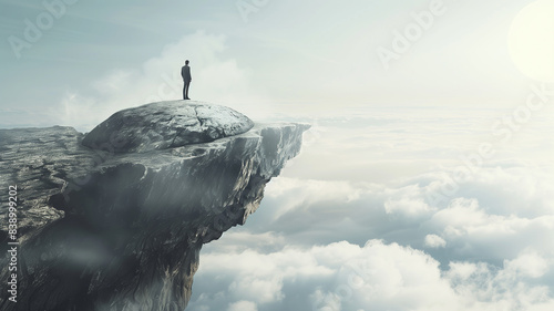 Man Standing on Edge of Cliff Above Clouds