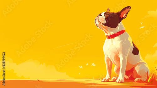 Captivating Minimalist Digital Art Featuring a Cheerful Boston Terrier