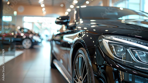 Showroom Display of Luxurious Black Car at Car Dealership