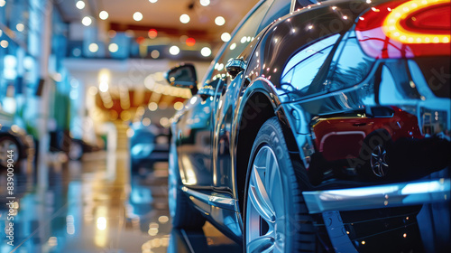 Showroom Display of Luxurious Black Car at Car Dealership