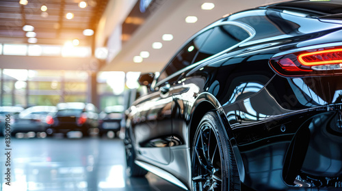 Showroom Display of Luxurious Black Car at Car Dealership