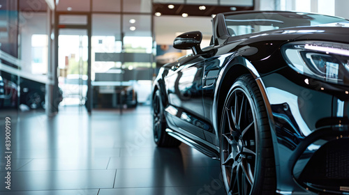 Showroom Display of Luxurious Black Car at Car Dealership