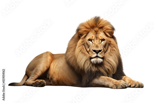 Majestic Lion Resting Amongst Silence on a White or Clear Surface PNG Transparent Background..