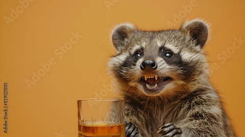 Cheeky Drunk Opossum in Surreal Posing with Whiskey Glass