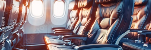 Aircraft Saloon, Comfortable Passenger Seats, Airplane Chairs, Air Board, Generative AI Illustration