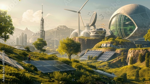 a futuristic world where renewable energy has transformed the landscape