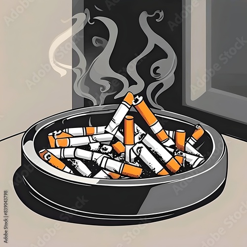 The ashtray is full of cigarettes