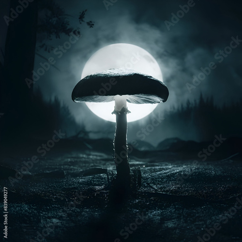 Dreamy fantasy mushrooms in a moonlight night in the beautyfull environment,generated with ideogram ai.