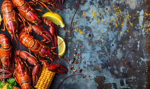 Southern Crawfish Boil with Cajun Spices on Homemade Seafood , Generative AI