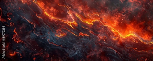 A captivating close-up view of molten lava with vibrant orange and red hues, showcasing the intense heat and dynamic flow of volcanic activity.