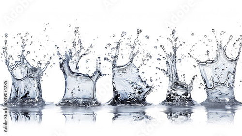 A set of splashes of water on a white background, the concept of advertising drinks