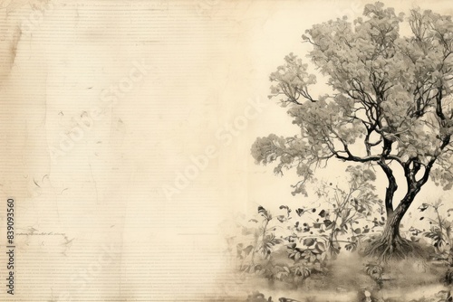 Oak tree ephemera border backgrounds drawing sketch.