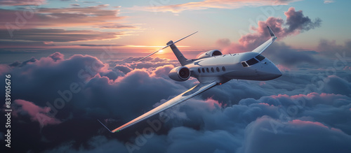Private jet - plane charter flight above clouds