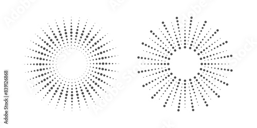 Dotted frames graphic template. Two halftone backgrounds from points circularly distributed isolated on the white background. Vector illustration