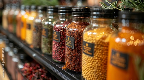 A grocery store rack featuring a selection of spices and seasonings, each bottle neatly placed and labeled