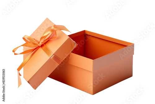 Open orange gift box isolated on transparent background