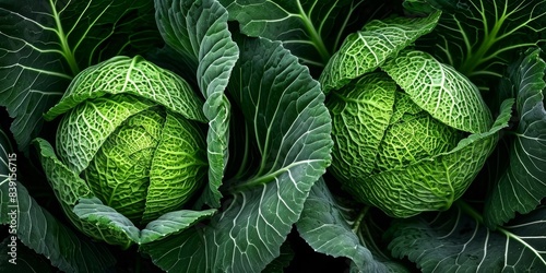 In the lush garden, the leaves of the cabbage plant showcased their vibrant green hue, creating a stunning texture of autumn colors, and promising a bountiful harvest of nutritious, Generative AI