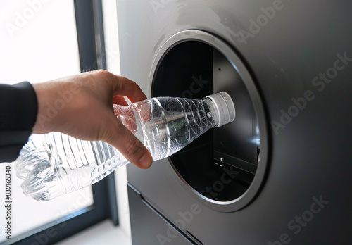 Woman Using Automated Machine for Plastic Bottle Recycling and Refund