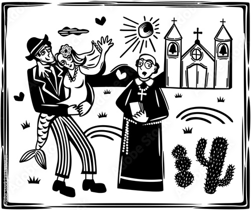 Wedding. Brazilian northeast cordel woodcut illustration