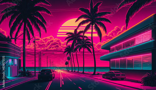 Palms at sunset in the 80s