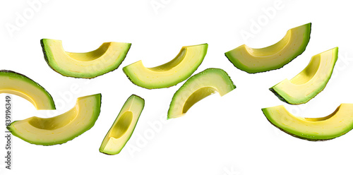 Falling avocado slices isolated on transparent background