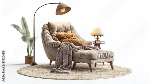Cozy reading nook with a plush armchair and floor lamp