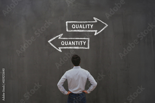 Quality vs quantity concept, performance and efficiency, business strategy choice