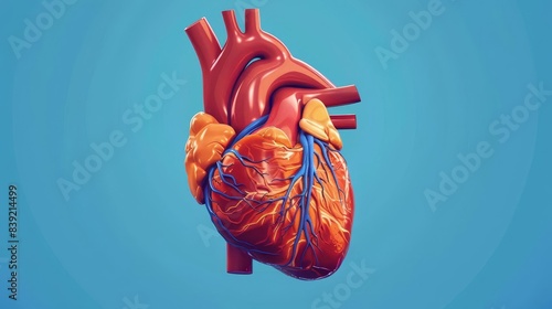 stylized human heart with veins and arteries on blue background medical illustration