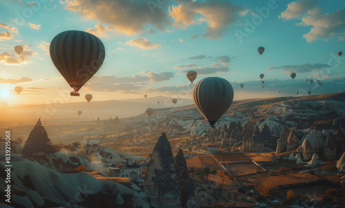 Hot Air Balloons Soaring Over Cappadocia During Sunrise