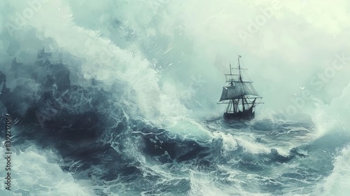 tempestuous voyage turbulent seas engulfing gallant ship in stormy ocean scene digital painting