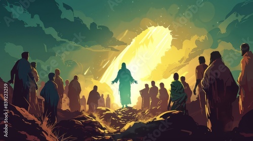 the resurrected jesus appearing to his followers religious concept illustration