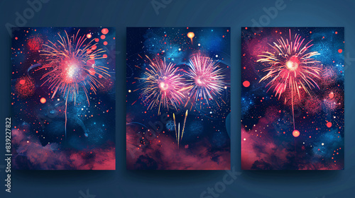 Festive congratulation flyer with stylish fireworks and a trendy design
