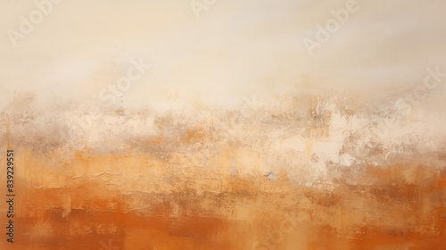 A minimalist abstract landscape painting featuring warm hues of brown, orange, and beige