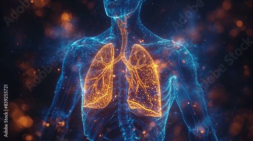 Blue and Orange Glows Overlay on Human Lungs - Respiratory Health