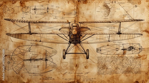 Energy blueprint as a Da Vinci codex, sustainable tech as flying machines, sepia sketch