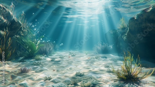 Scene underwater with sunshine, the ocean underwater concept
