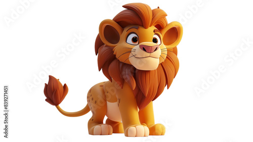 A cartoon lion cub stands against a white background