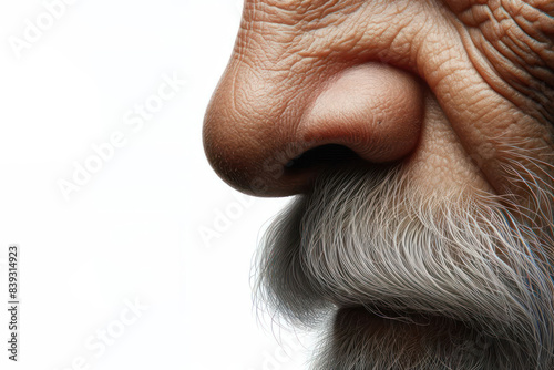 Close up of a old man nose Isolated on white background