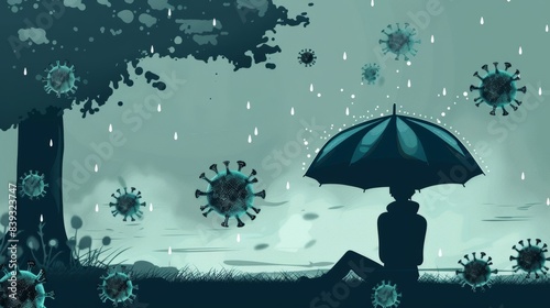 Conceptual Illustration of Protection and Immunity Against Cold Viruses Under an Umbrella