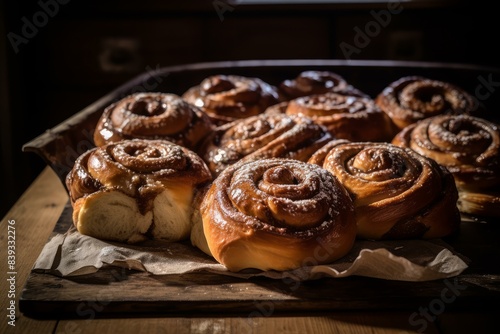 Sugary Sweet rolls food. Bread pastry. Generate Ai