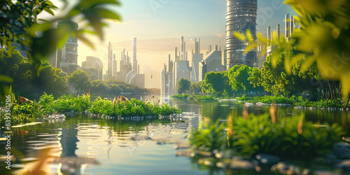 Technotopia: A peaceful, utopian cityscape, where advanced technology has harmoniously integrated with nature.
