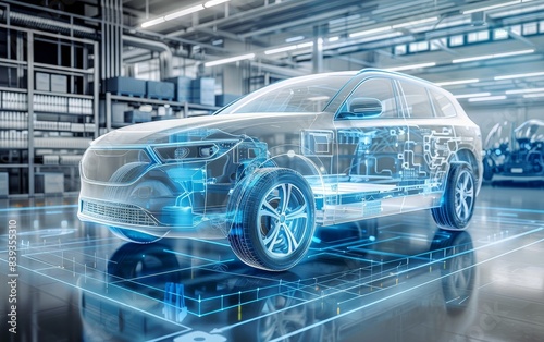 Hydrogen fuel cells powering ecofriendly vehicles, focus on, alternative energy sources, dynamic, overlay, research lab backdrop